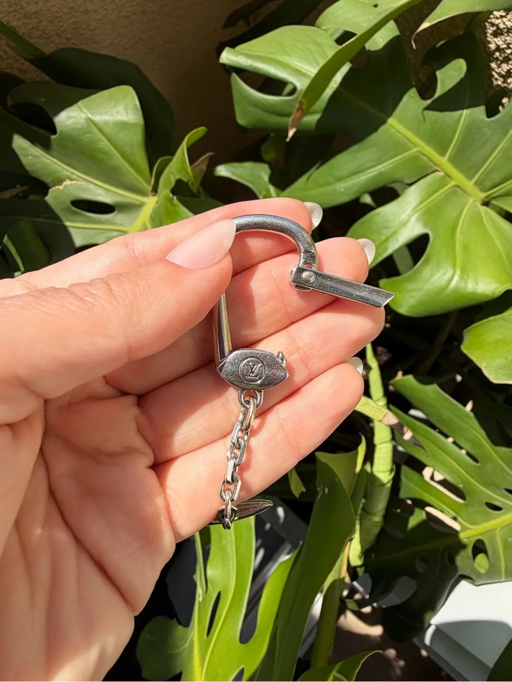 Louis Vuitton Porte Cles Wood Silver Key Ring Bag Charm Keychain Brown